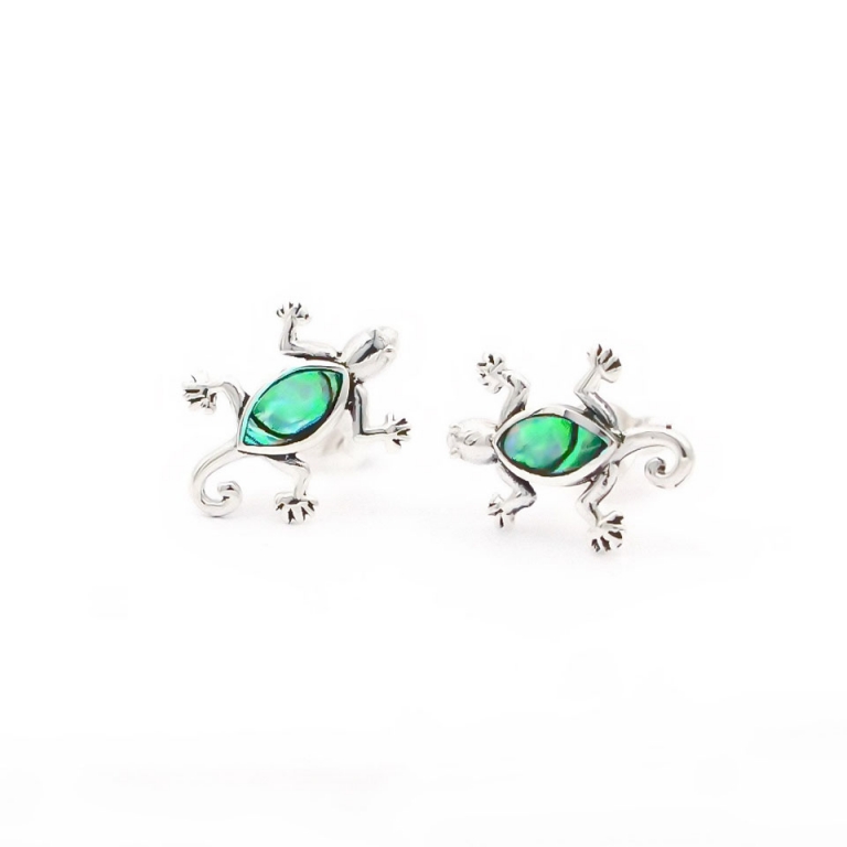 Gecko stud earrings with Abalone / Paua shell