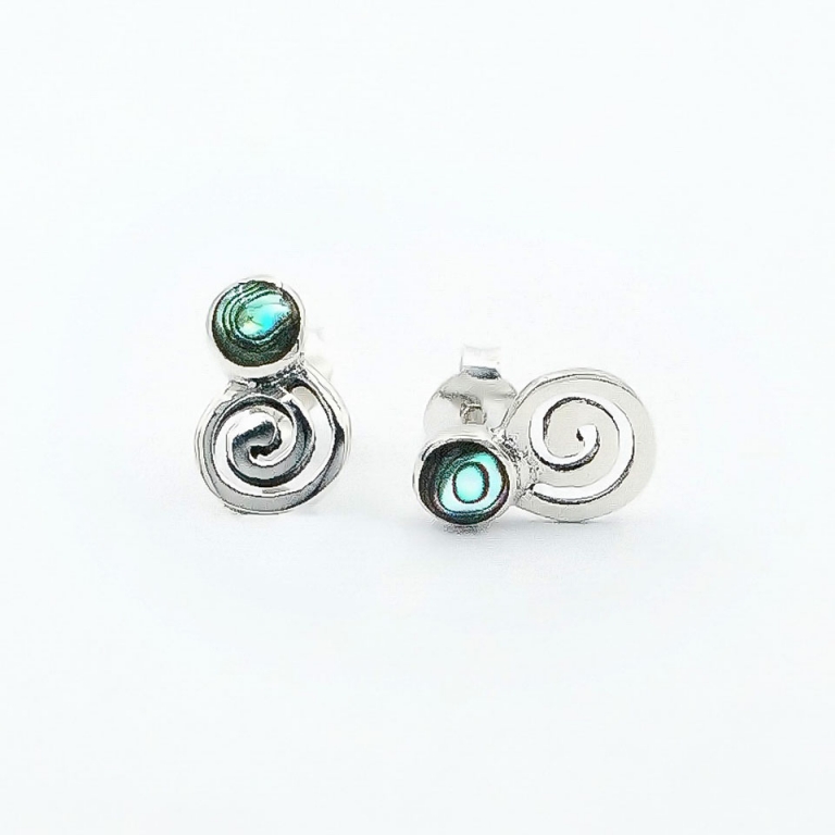 Spiral stud earrings with round Abalone / Paua shell inlay