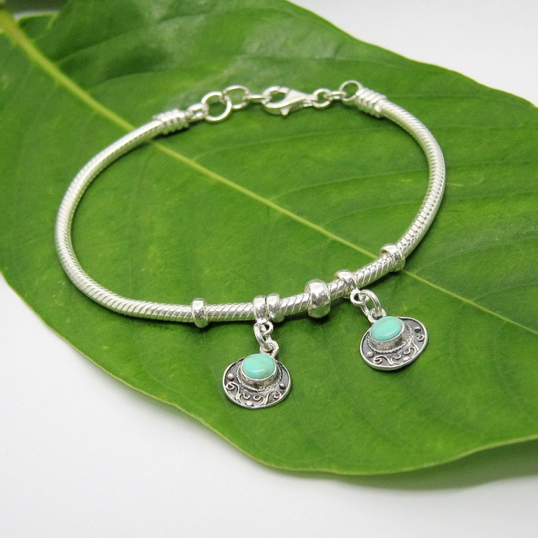 Snake Chain Bracelet hanging Turquoise Baliness Charm