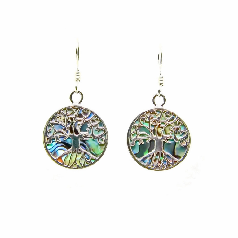 Tree of Life Double side Earrings with Abalone / Paua shell