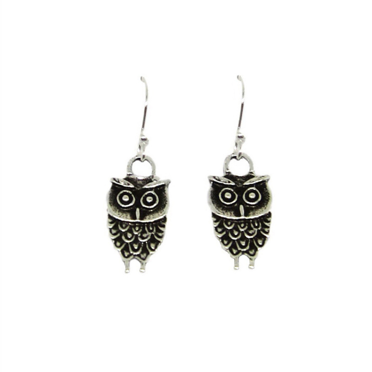 silver oxidised Owl earrings