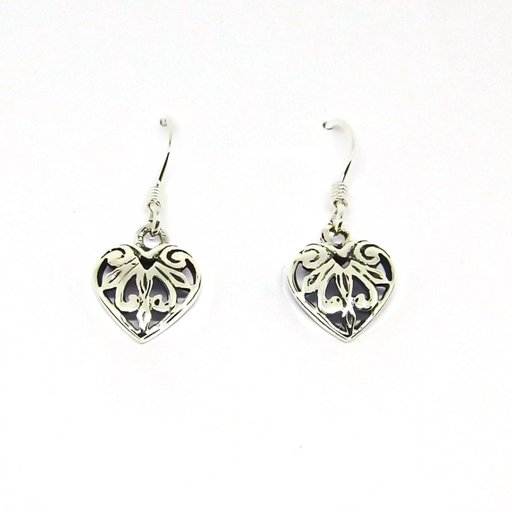 silver Heart elegant Filigree earrings