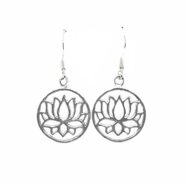 silver open Lotus with Circle earrings