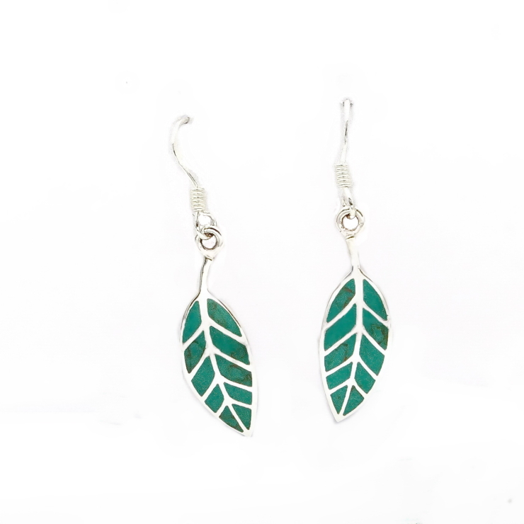 silver Leafs earrings with Green Turquoise