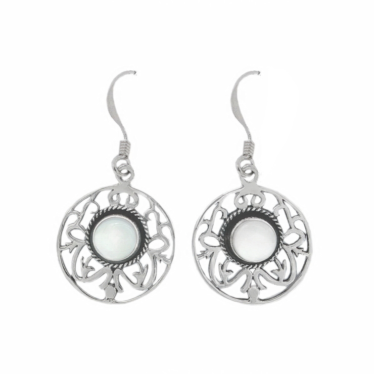 silver Round Filigree earrings with Mother of Pearl