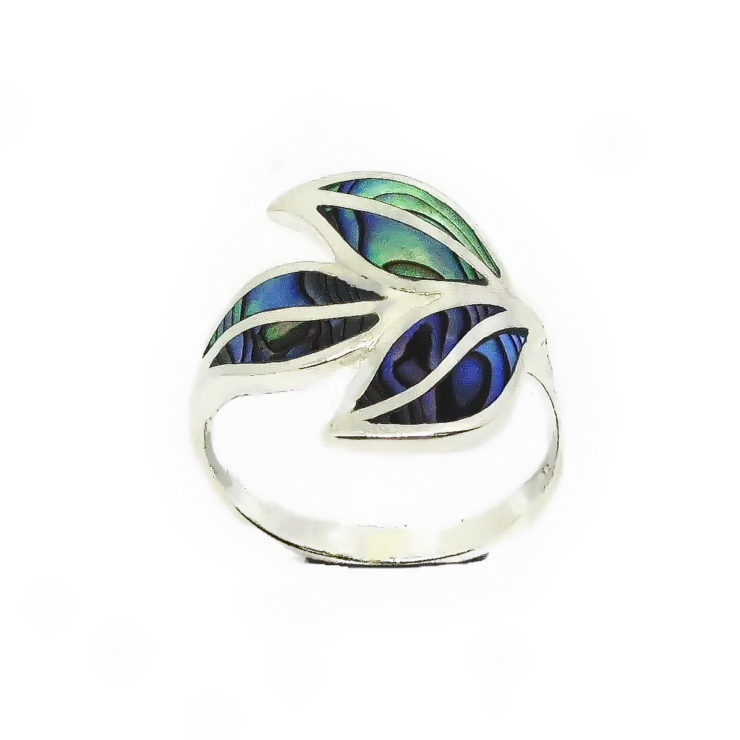 silver three leafs ring with Abalone / Paua shell