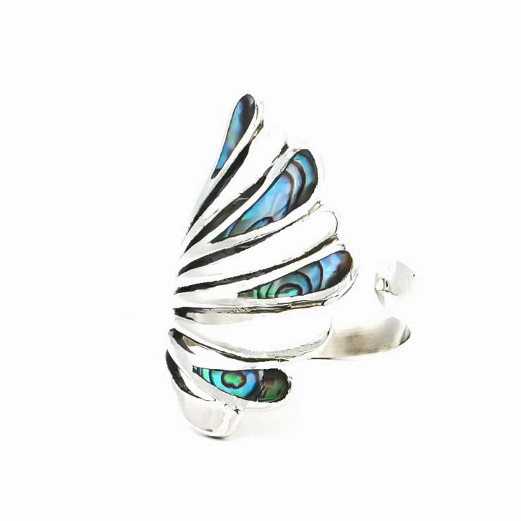 silver Peacock wing ring with Abalone / Paua shell