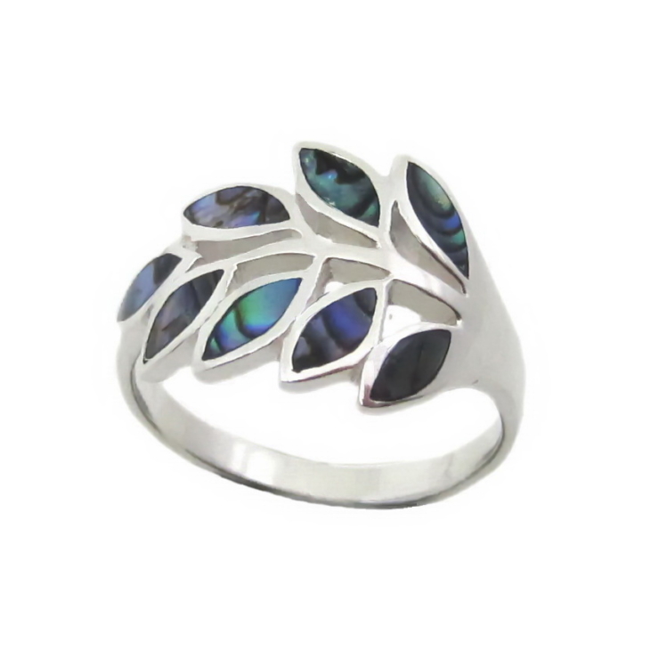 silver Olive leaf ring with Abalone / Paua shell