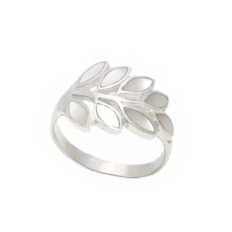 silver Olive leaf ring with Mother of Pearl