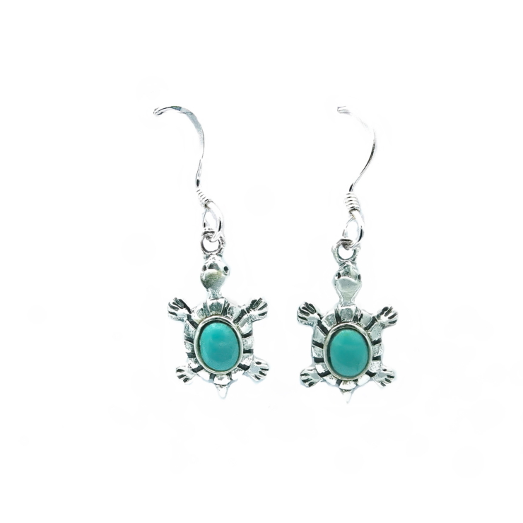 Silver Turtle earrings with Green Turquoise