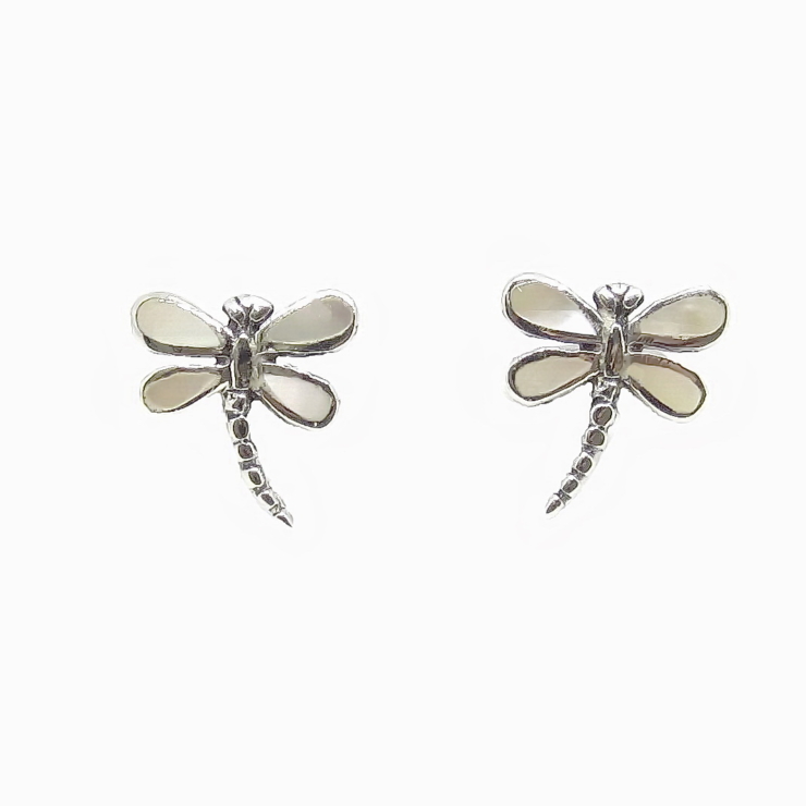 Silver Dragonfly stud earrings with Mother of Pearl