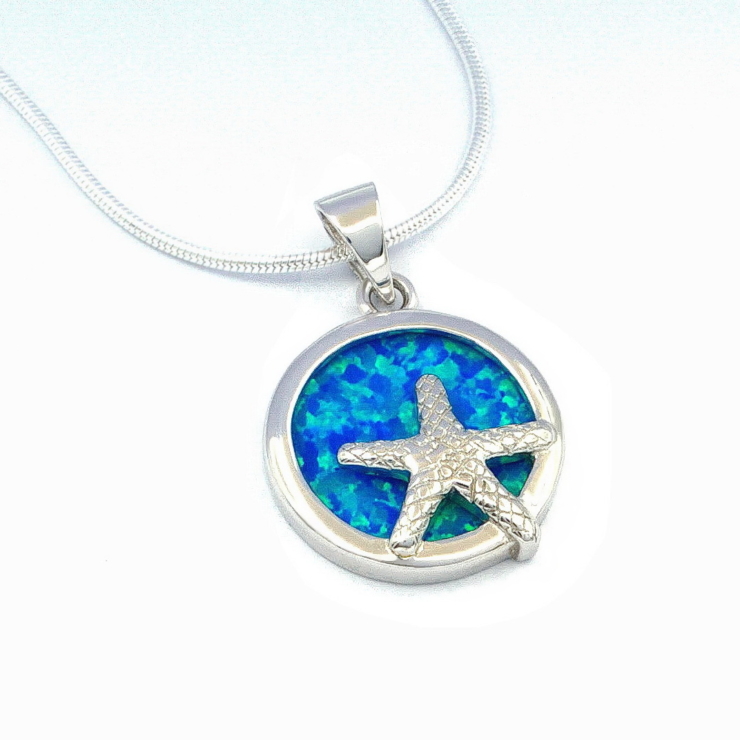 Silver Starfish Pendant with Blue Opal.