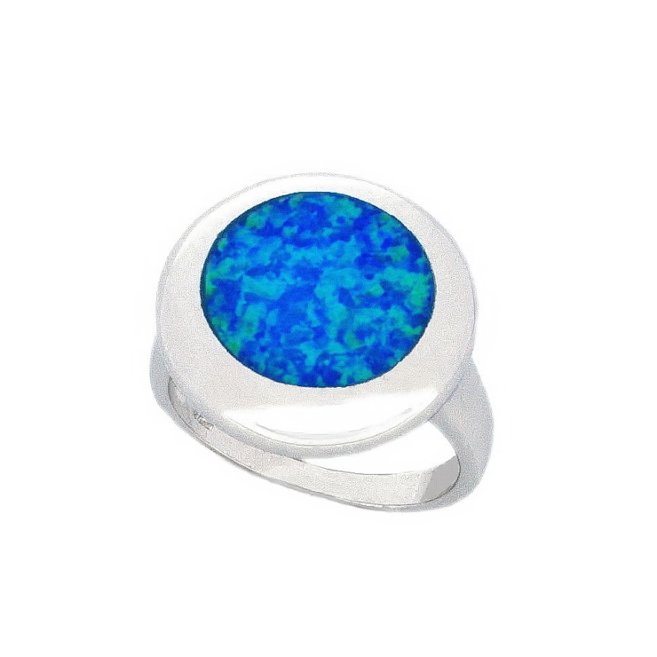 Silver Round Ring with Blue Opal.