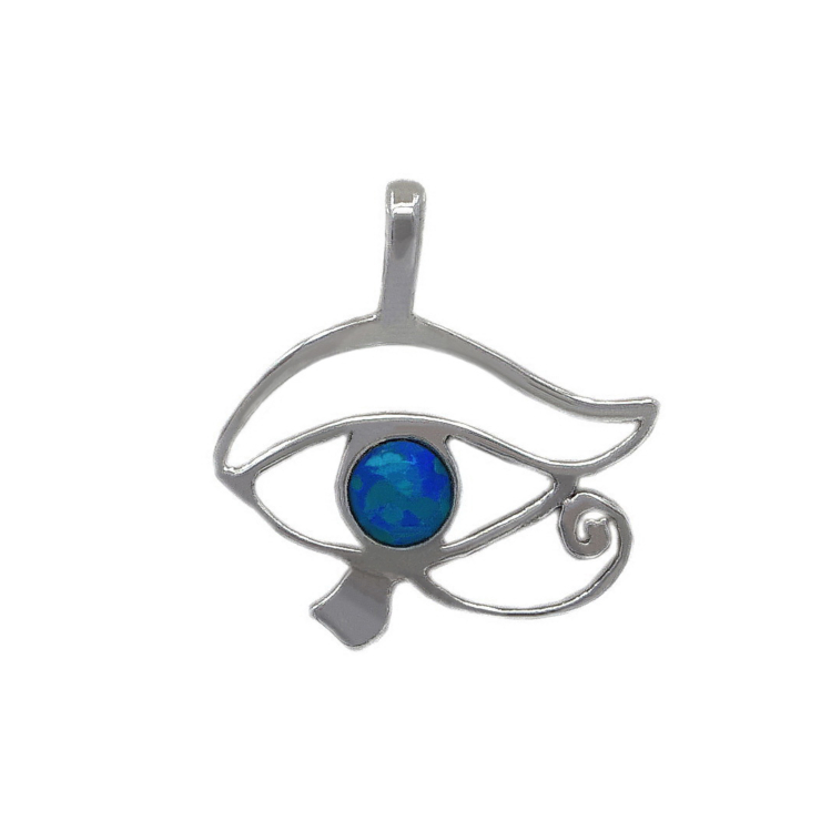 Silver Egyptian Eye Pendant with Blue Opal.