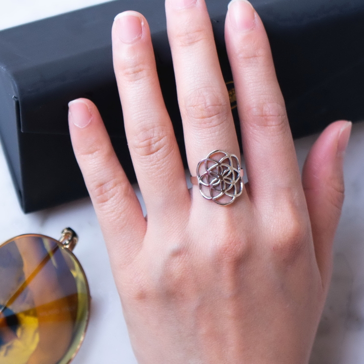 Silver Flower of Life Ring.
