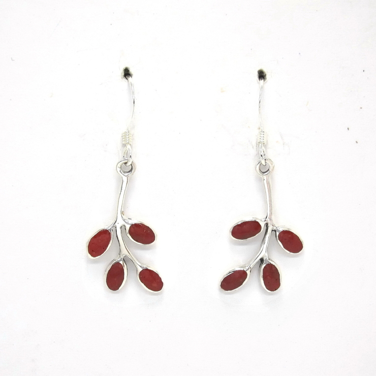 Silver Leaf Earrings with Sponge Coral.