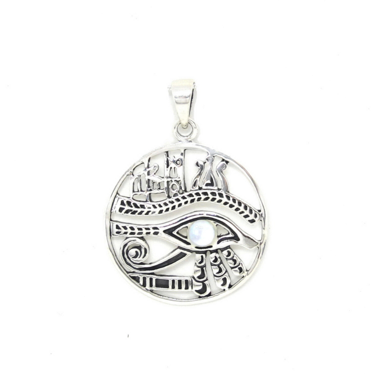 Silver Egyptian Eye of Horus Amulet Pendant with Mother of Pearl.