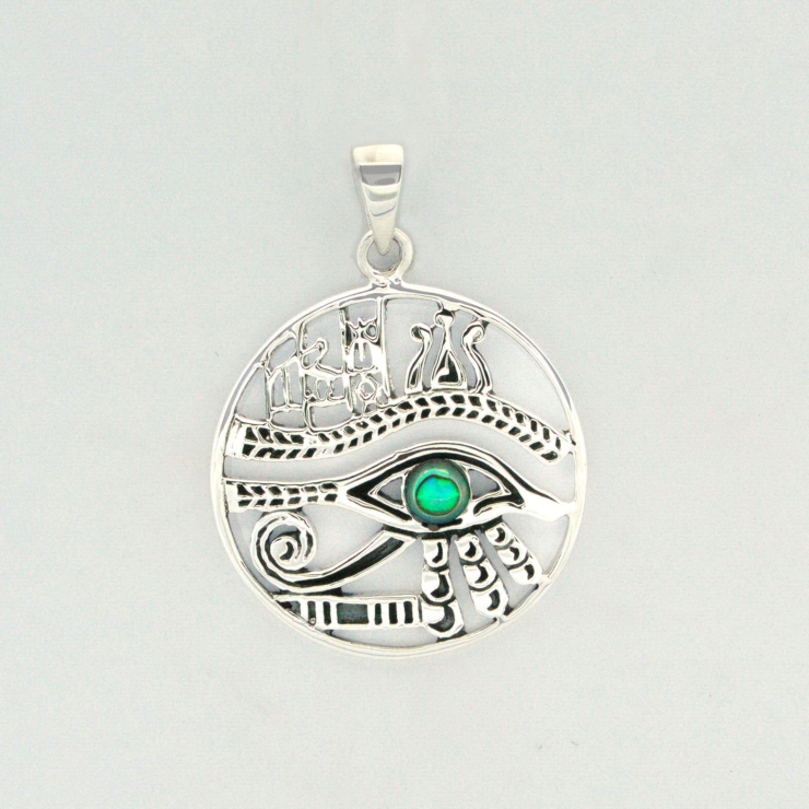 Silver Egyptian Eye of Horus Amulet Pendant with Abalone shell.