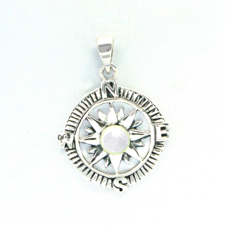 Silver Compass Pendant with Mother of Pearl.