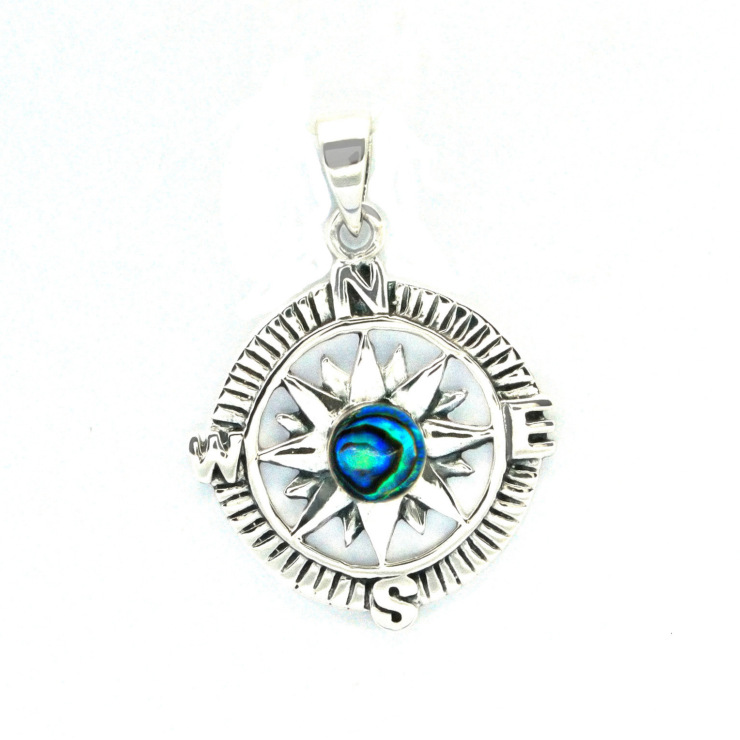 Silver Compass Pendant with Abalone shell.