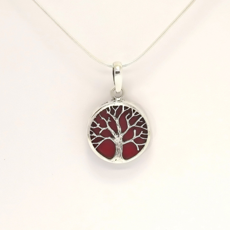 Silver Tree of Life Double sided Pendant with Sponge Coral.