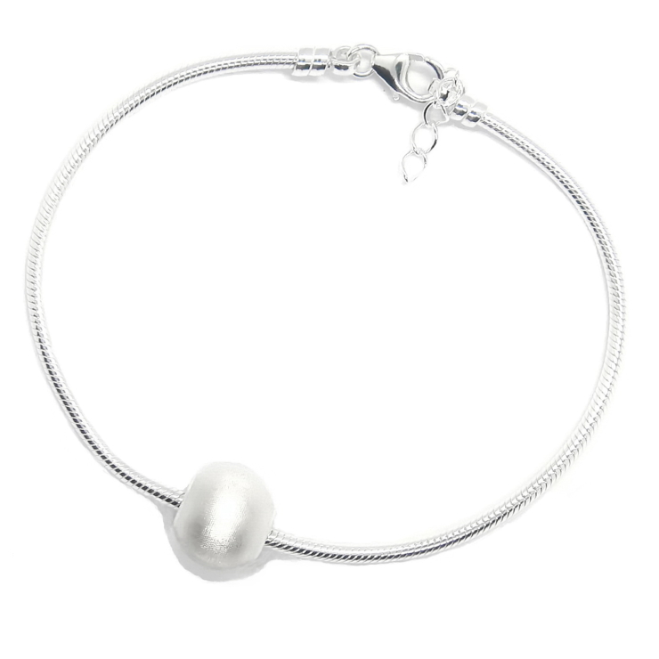 Silver Snake Chain Bracelet with Silver Polished Bead 10mm.