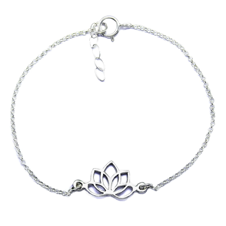 Silver Open Lotus Charm Bracelet.