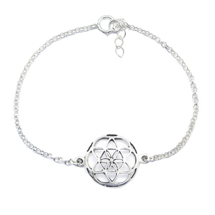 Silver Open Flower of Life Charm Bracelet.