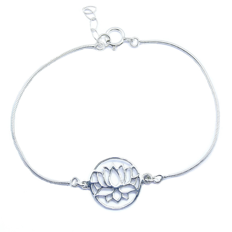 Silver Lotus in Circle Charm Bracelet.