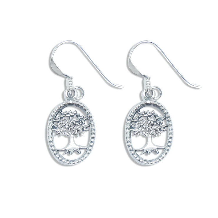 Silver Tree of Life in Oval Earrings.