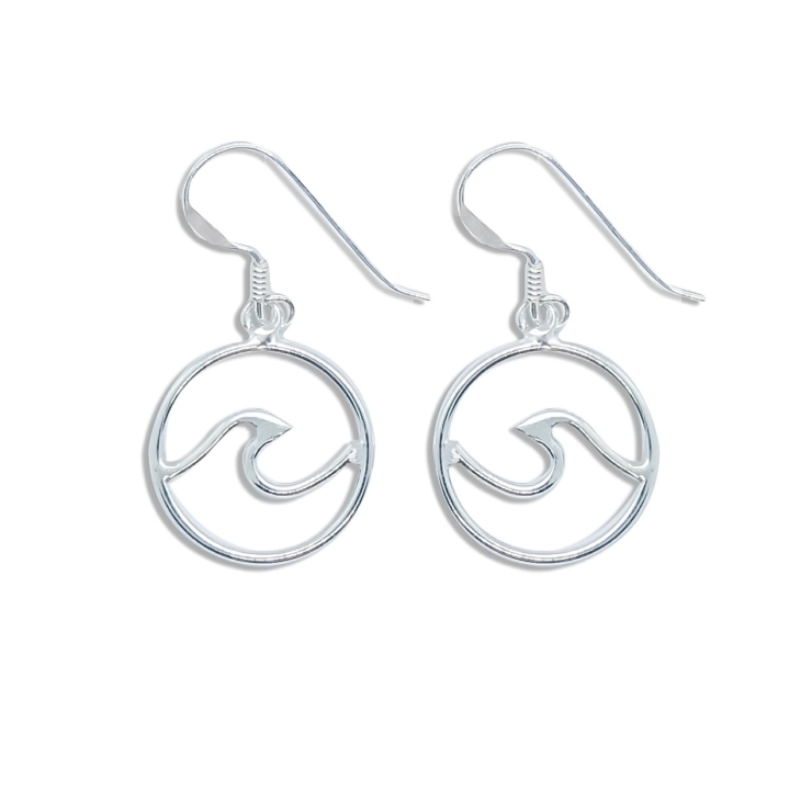 Silver Wave in Circle Earrings.