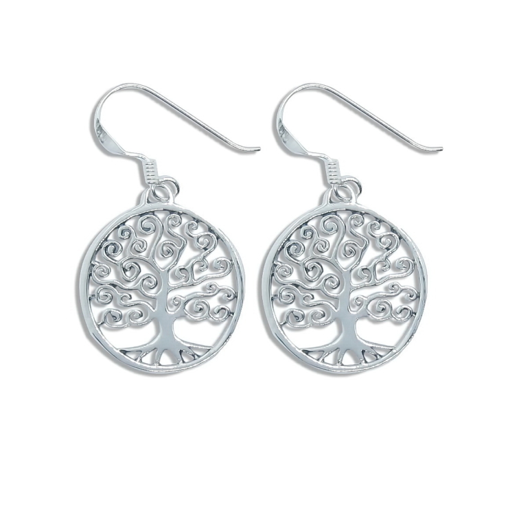 Silver Tree of Life in Circle Earrings.
