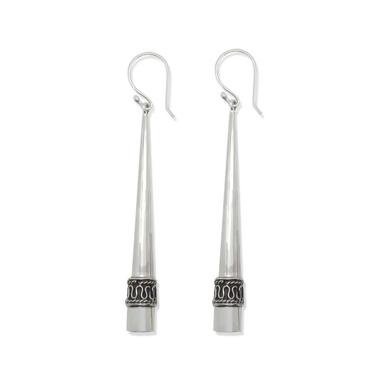 Silver Long Cone Earrings.