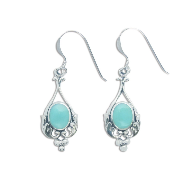 Silver Baliness Style Earrings with Turquiose.