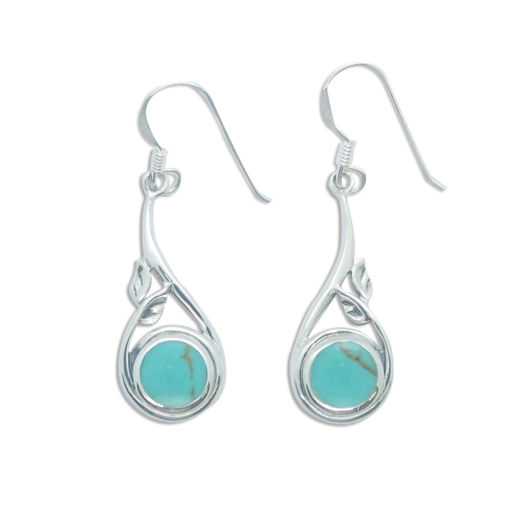 Silver Twigs Earrings with Turquoise.