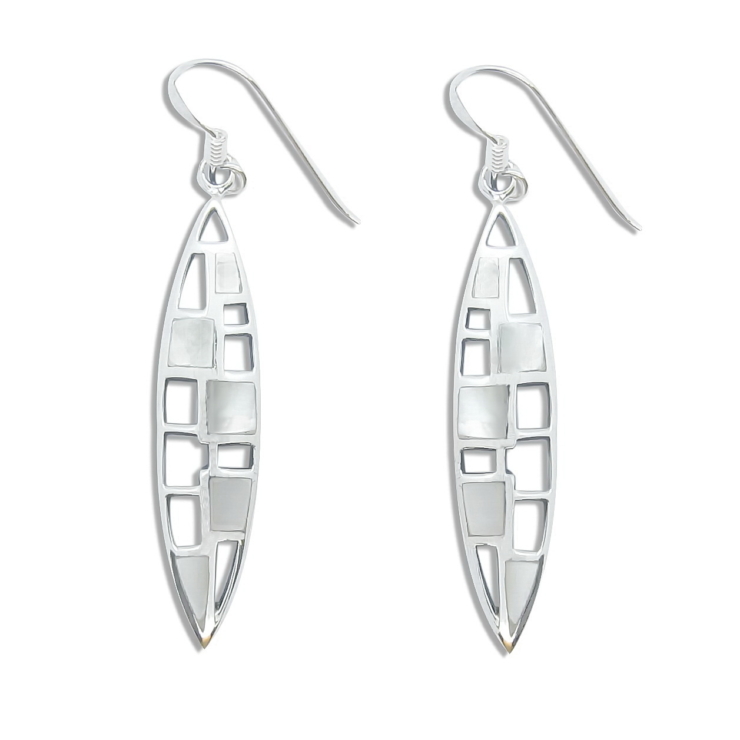 Silver Square Patterns on Marquise Shape with Mother of Pearl.
