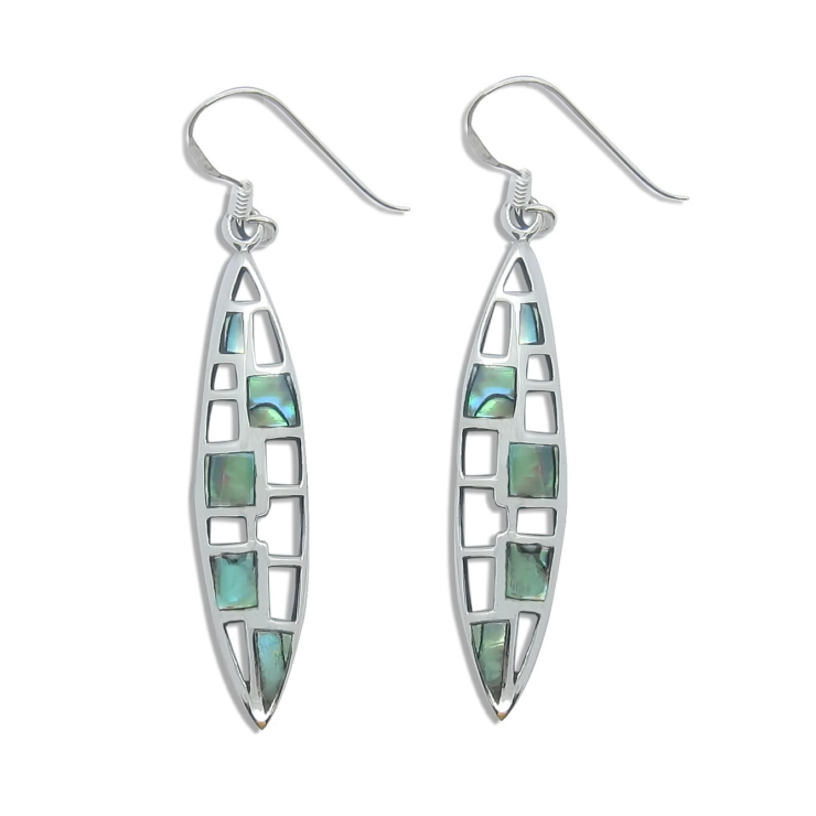 Silver Square Patterns on Marquise Shape with Abalone/Paua shell.