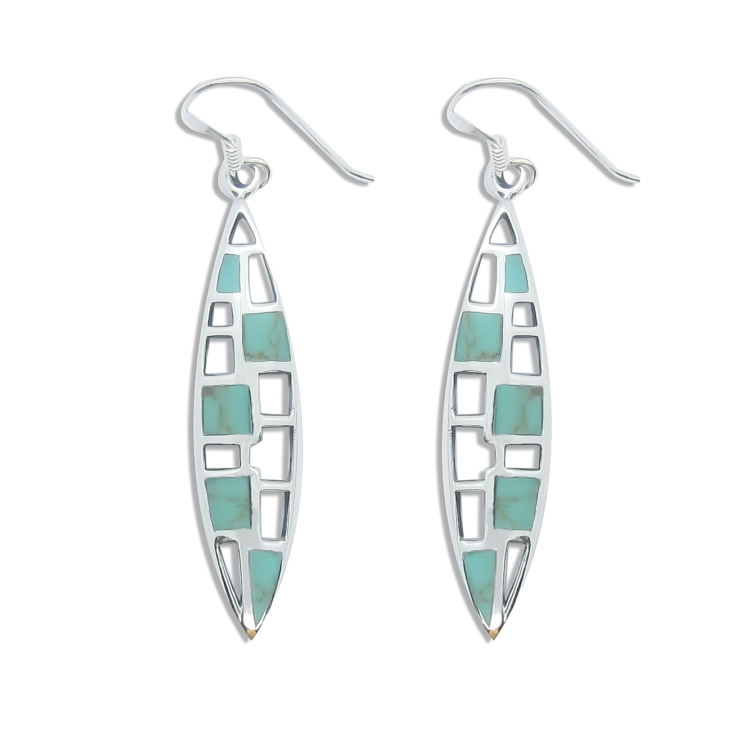 Silver Square Patterns on Marquise Shape with Turquoise.