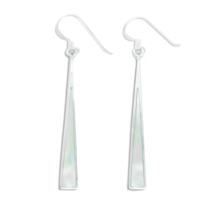 Silver Long Triangle Earrings with Mother of Pearl.