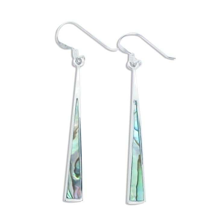 Silver Long Triangle Earrings with Abalone/Paua shell.