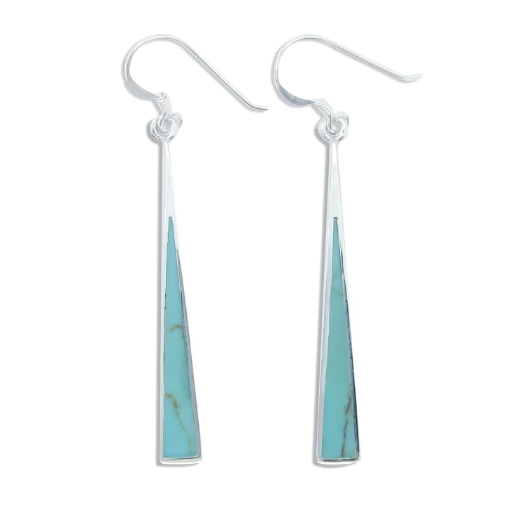 Silver Long Triangle Earrings with Turquoise.