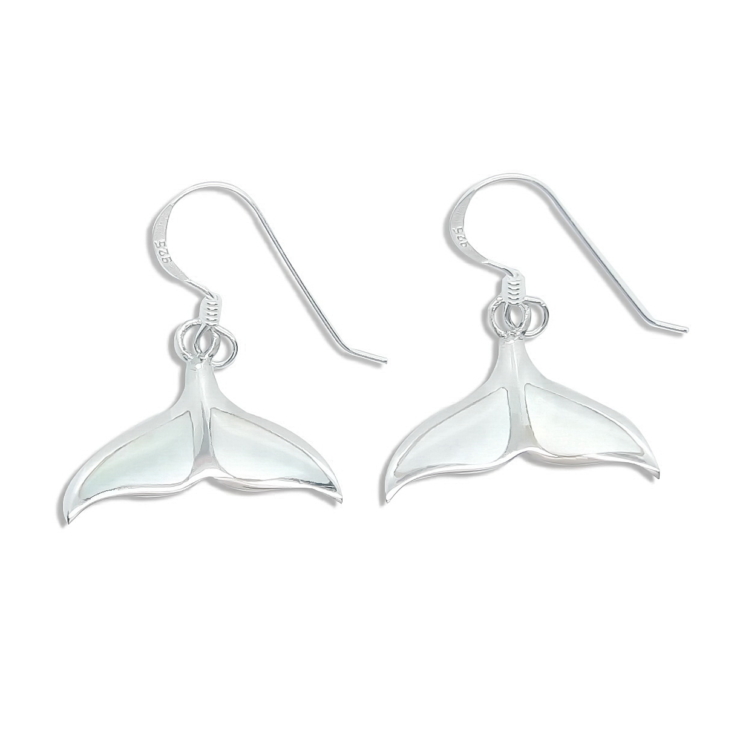 Silver Whale Tail Earrings with Mother of Pearl.