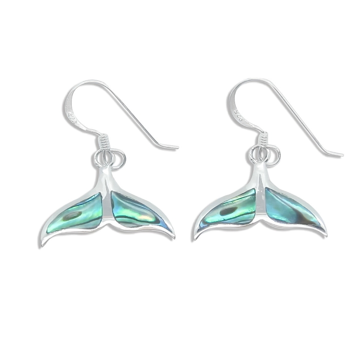 Silver Whale Tail Earrings with Abalone/Paua shell.