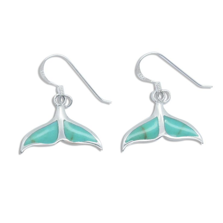 Silver Whale Tail Earrings with Turquoise.