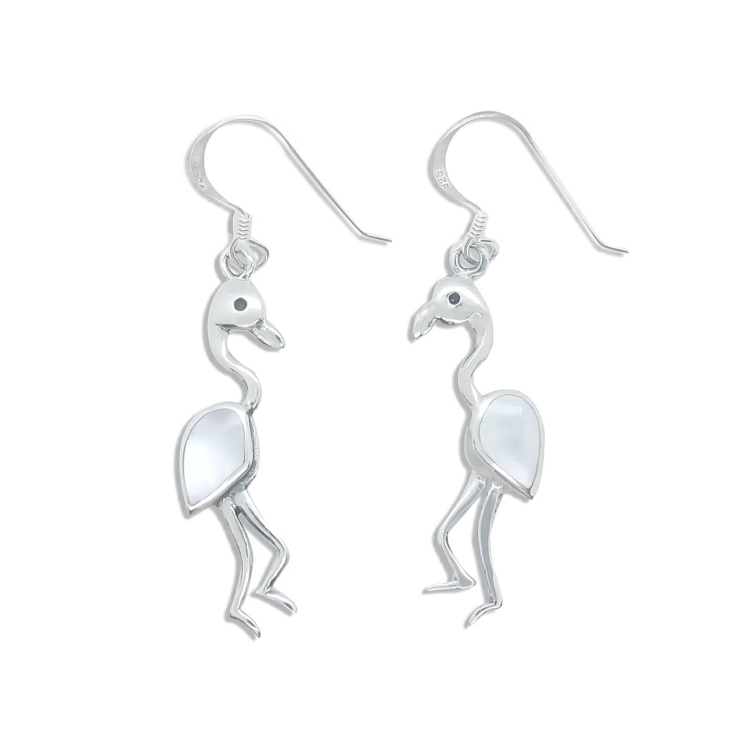 Silver Flamingo Earrings with Mother of Pearl.