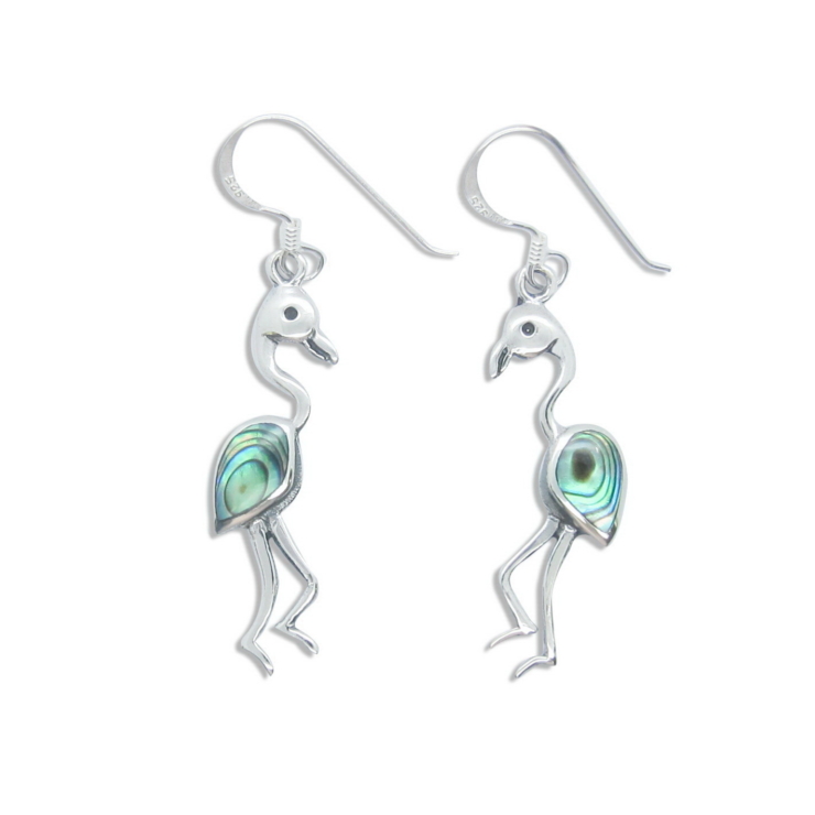 Silver Flamingo Earrings with Abalone/Paua shell.