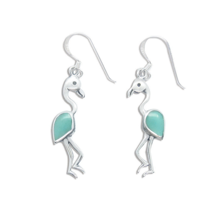 Silver Flamingo Earrings with Turquoise.