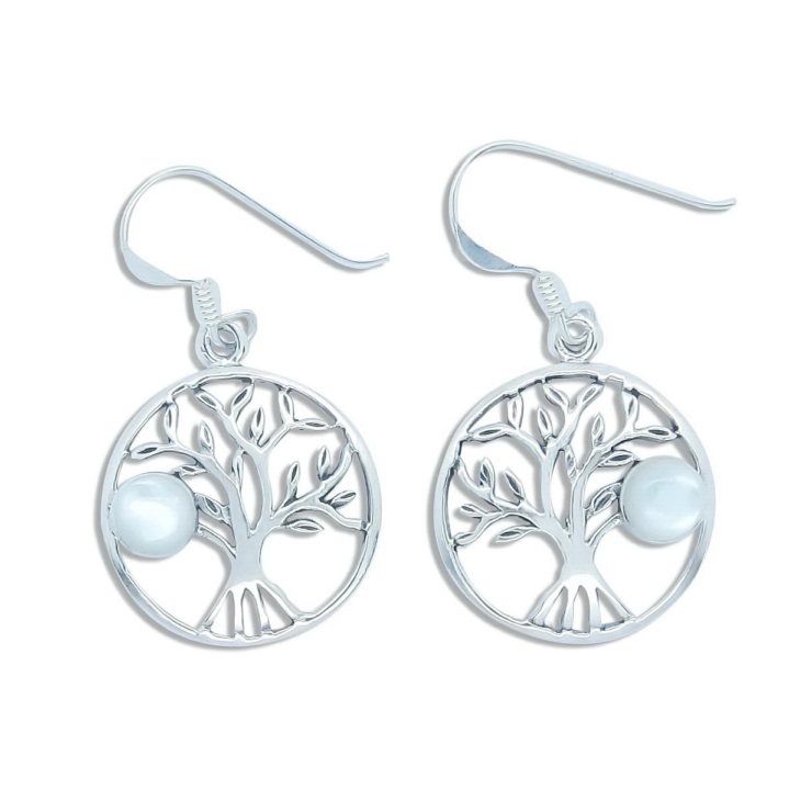 Silver Tree of Life Earrings with Mother of Pearl.