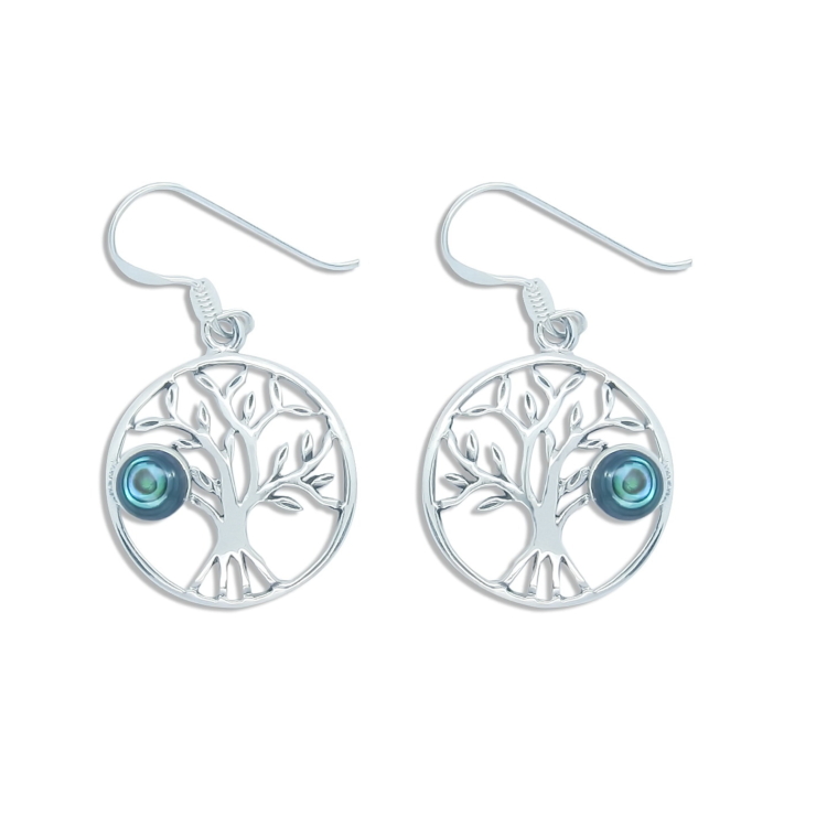 Silver Tree of Life Earrings with Abalone/Paua shell.