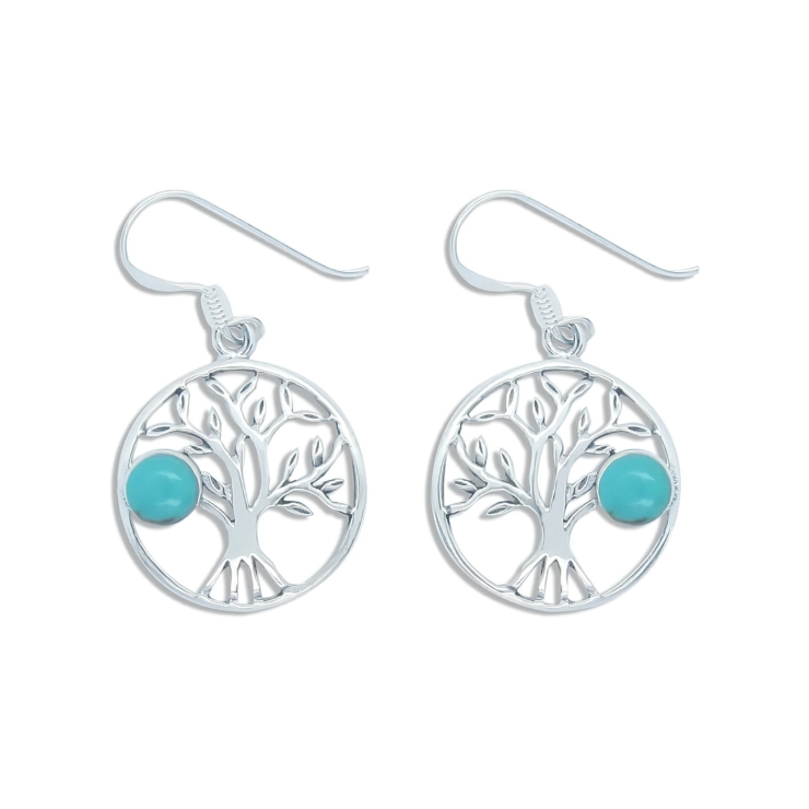 Silver Tree of Life Earrings with Turquoise.